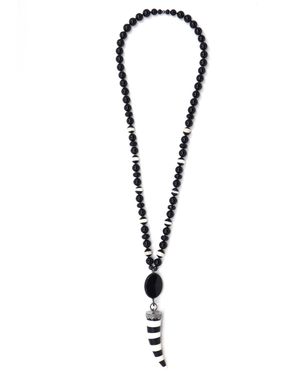 Shar Oke Tibetan Agate, Onyx & Stripped Resin Pendant Beaded Necklace - Metallic