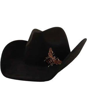 Chanel Joan Elkayam Faux Suede Cowboy Hat With Large Bee Brooch - Black