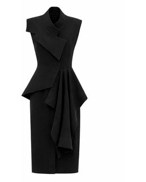 Julia Allert Sleeveless Button-Front Draped Midi Dress - Black