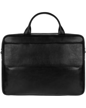 Time Resistance Leather Briefcase Laptop Bag - Black