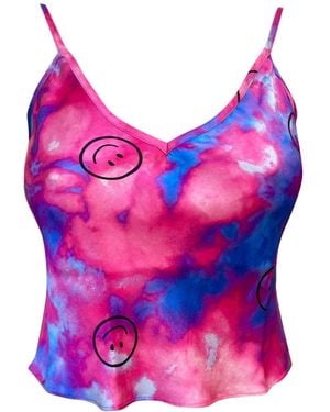 Roy G. Ultraviolet Smiley Tie-Dye Silk Camisole Top - Purple