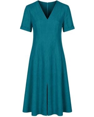 Oh!Zuza Echo Viscose Midi Dress Short Sleeve With Pockets - Blue