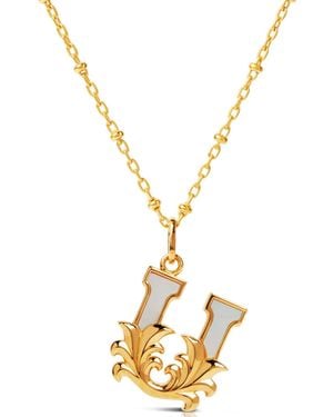 Kasun Plated U Initial Necklace With Mother Of Pearl - Metallic