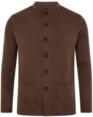 Paul James Knitwear Extra Fine Merino Wool Alonzo Knitted Nehru Jacket - Brown