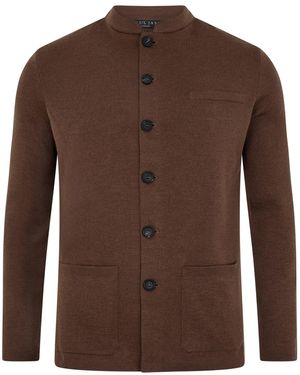Paul James Knitwear Extra Fine Merino Wool Alonzo Knitted Nehru Jacket - Brown