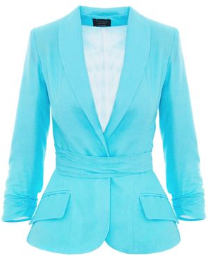 AVENUE No.29 Linen Structured Blazer With Belt - Blue