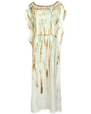 Saniya Khan Mint Painted Caftan - Metallic