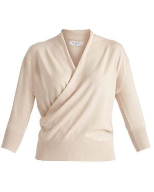 Paisie Neutrals Cropped Sleeve Knit Wrap Top - Natural