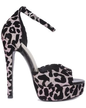 Rag & Co Brigitte Leopard Print Peep Toe Stiletto Sandal - Black