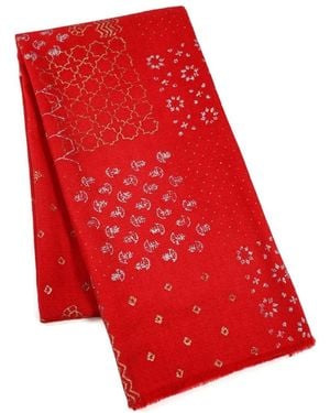 Heritagemoda Handwoven Wool Scarf With & Block Print - Red