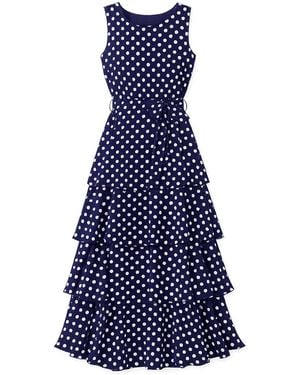 Yumi' Spot Tiered Midi Dress - Blue
