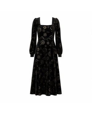 Yumi' Cosmic Foil Print Midi Dress - Black
