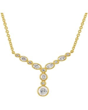 Artisan 14K Oval Diamond Station Y Necklace - Metallic