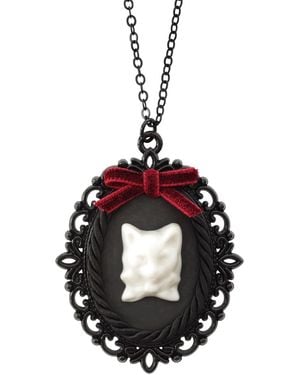 POPORCELAIN Dark Romance Porcelain Cat Cameo Necklace - Metallic