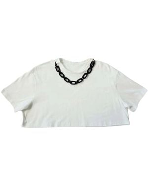 Circular Path Necklace Crop T-Shirt - White
