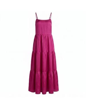 Silk and Bears Valentina 100% Silk Tiered Maxi Dress — Habotai Silk - Purple