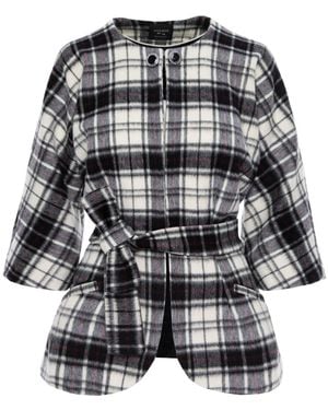 AVENUE No.29 Check Wool Cape With Belt - Black