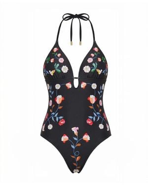 Jessie Zhao New York Noir Bloom Reversible One Piece Swimsuit - Black