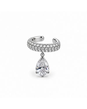 Jagged Halo Jewelry Bombshell Pear-Shaped Cz Drop Ear Cuff Plated Stainless Steel - White