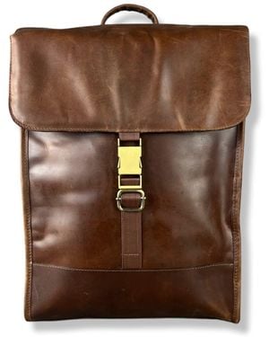 LeatherCo. Cognac Leather Laptop Backpack With Luggage Strap - Brown