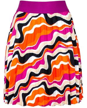 Lalipop Design Half-Circle Pleated Mini Skirt With Colourful Wavy Print - Red