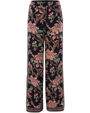 Raishma Floral Wide-Leg Trousers - Black