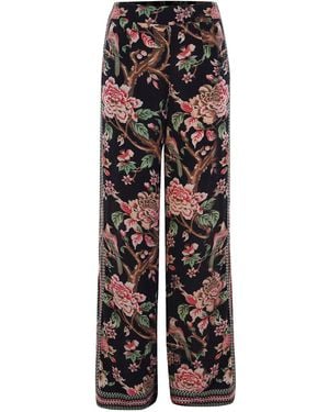 Raishma Floral Wide-Leg Trousers - Black