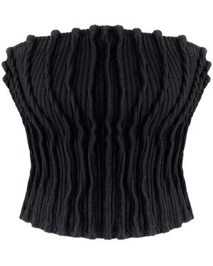 Kargede Rib Knit Tube Top – Strapless With Pleats - Black