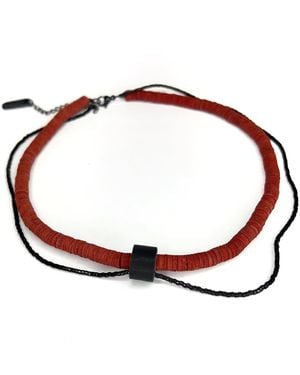 WAIWAI Leather Choker Necklace With Bead String - Brown