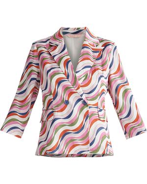 Paisie Belted Wave Print Blazer - Red