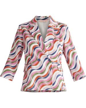 Paisie Belted Wave Print Blazer - Red