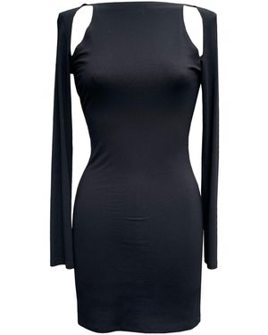 Imaatu La Vie En Rose Cold-Shoulder Cut-Out Sculpting Elastic Viscose Mini Dress Long Sleeves - Blue