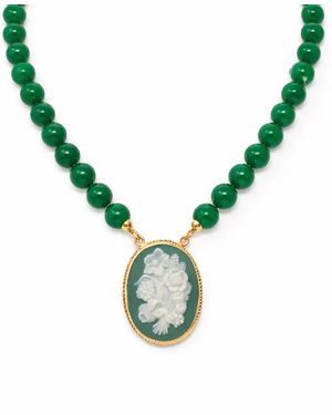 Vintouch Italy Carnation Cameo Necklace With Agate - Metallic
