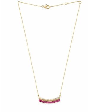 Artisan 14K Ruby & Diamond Baguette Bar Necklace - Metallic