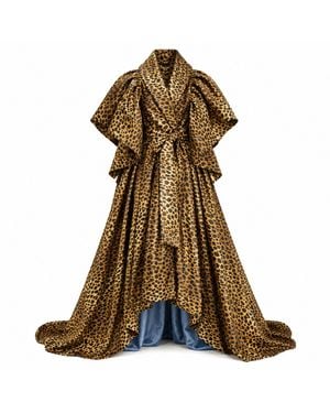 Miro Misljen Leopard Print Dramatic Wrap Cape Coat - Brown