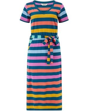 Sugarhill Mara V-Neck Jersey Midi Dress, Multi, Staggered Pop - Blue