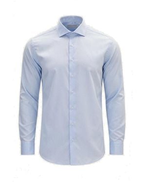 Ron Tomson Non-Iron Pure Cotton Spread Collar Dress Shirt - Blue