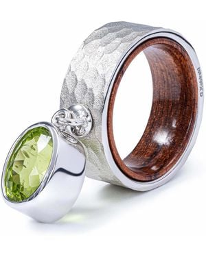 German Kabirski Selkie Textured And Rosewood Ring With Suspended Oval Peridot - Multicolor