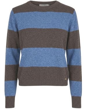 tirillm Sasha Basic Cashmere Pullover With Round Neck, Stripes - Blue