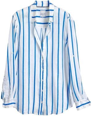 Hut Noosa Miami Stripe Boyfriend Linen Oversized Shirt - Blue