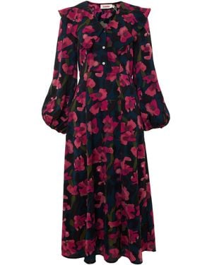 Louche Amada Watermark Floral Print Long Sleeve Midaxi Dress - Red