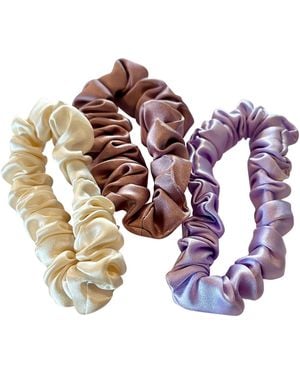 Soft Strokes Silk Set Of Three Pure Mulberry Silk Mini Scrunchies Weekly Special Hair Ties Hyacinth Bouquet - Multicolor
