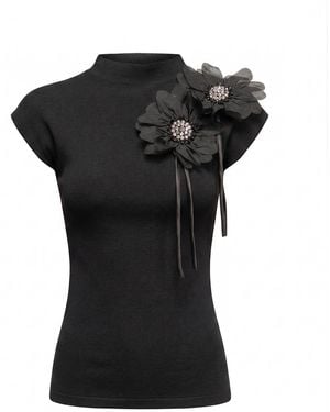 Tantra Spain Sl Knit Top With Floral Patch - Black