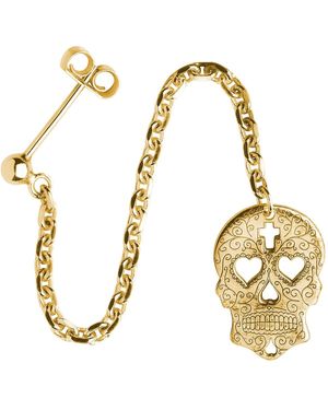 CarterGore Sugar Skull With Heart Eyes Single Long Drop Earring - Metallic