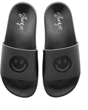 Zenzee Smiley Face Slide Sandals - Black