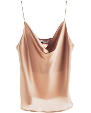 MIONÈ Silk Camisole Top With Draped Detail - Brown