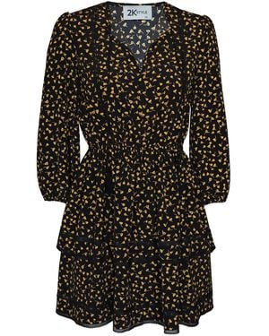 2KStyle Alta Lace-Trimmed Floral Print Mini Dress - Black