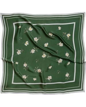 RainSisters Large Floral Natural Silk Scarf - Green
