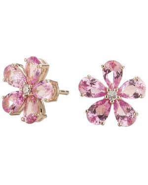 Juvetti Florea Pastel Sapphire & Diamond Flower Stud Earrings - Pink