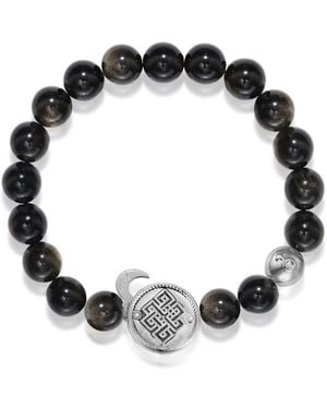 Aurozia Three Charms Venus Bound Plated The Endless Love Knot And Venus Coin Obsidian Beaded Bracelet For - Black